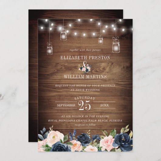 Hochzeitsfeier mit rosafarbenem, rosafarbenem, rus einladung (Vorne/Hinten)