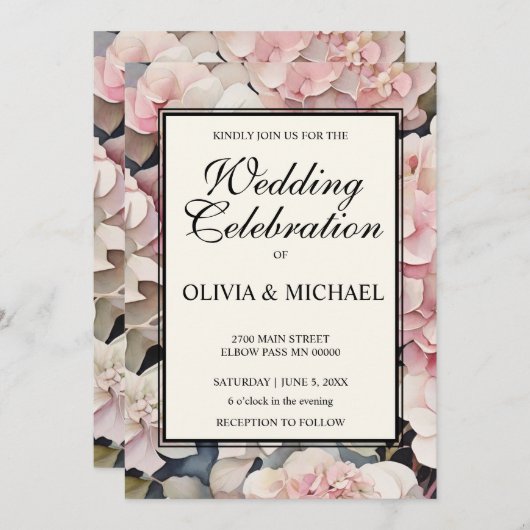 Hochzeitsfeier mit rosafarbenen Aquarellfarben Einladung (Vorne/Hinten)