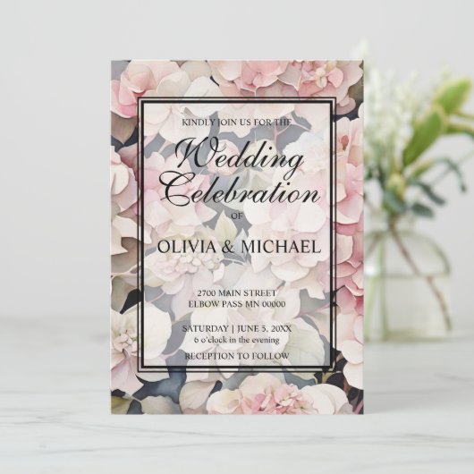 Hochzeitsfeier mit rosafarbenen Aquarellfarben Einladung (Stehend Vorderseite)