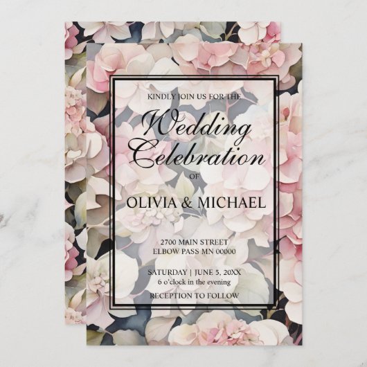 Hochzeitsfeier mit rosafarbenen Aquarellfarben Einladung (Vorne/Hinten)