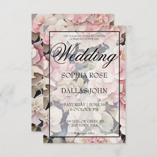 Hochzeitsfeier mit rosafarbenen Aquarellfarben Einladung (Vorne/Hinten)