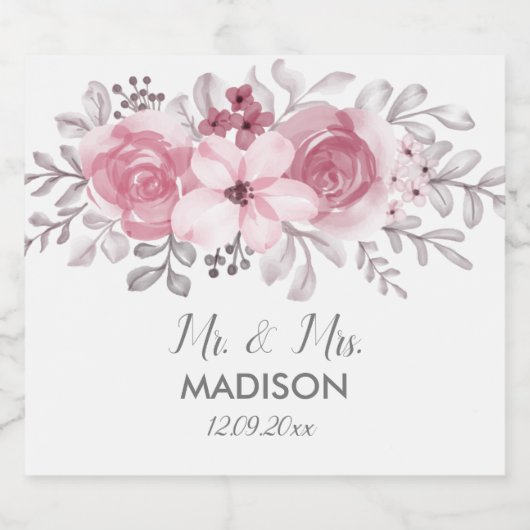 Hochzeitsfeier mit rosafarbenen Blume Schaumweinetikett (Einzelnes Label)