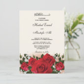Hochzeitsfeier mit rotem Blumenmotiv Einladung (Stehend Vorderseite)