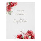 Hochzeitsfeier mit Roter Flora Begrüßung Digitales Poster (Vorderseite)