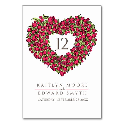 Hochzeitsfeier mit Rottulips, Monogramm, Tischnumm Tischnummer (Rückseite)