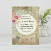 Hochzeitsfeier mit rustikalem Blumenkranz Einladung (Stehend Vorderseite)