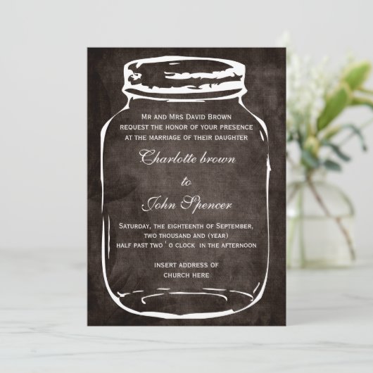 Hochzeitsfeier mit rustikalem Mason Einladung (Stehend Vorderseite)