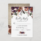 Hochzeitsfeier mit rustikalem Pflaumenblättern RSVP Karte (Vorne/Hinten)