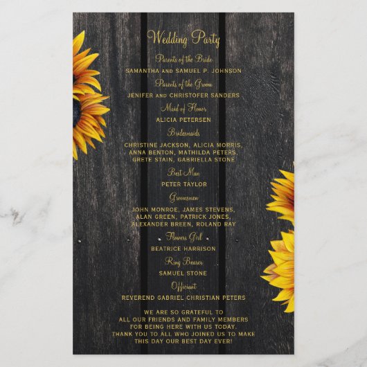 Hochzeitsfeier mit rustikalem Sonnenblumenholz (Rückseite)