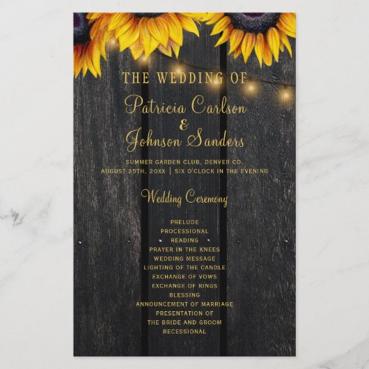 Hochzeitsfeier mit rustikalem Sonnenblumenholz (Vorderseite)