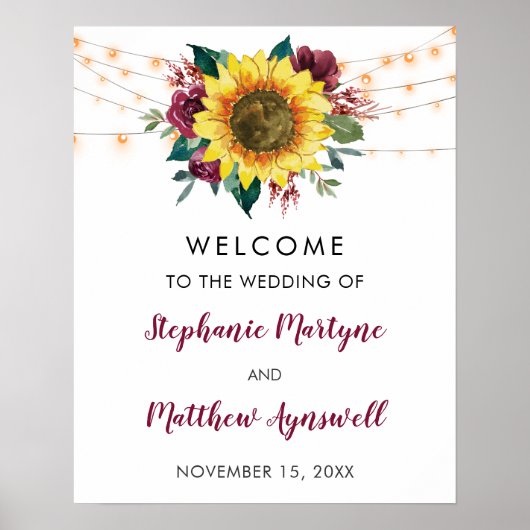 Hochzeitsfeier mit rustikalen Sonnenblumen Poster (Vorne)