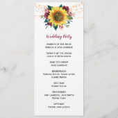 Hochzeitsfeier mit rustikalen Sonnenblumen Programm (Rückseite)