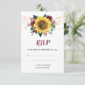 Hochzeitsfeier mit rustikalen Sonnenblumen RSVP Karte (Stehend Vorderseite)