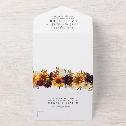 Hochzeitsfeier mit rustikaler Sonnenblume All In One Einladung (Außenbereich)