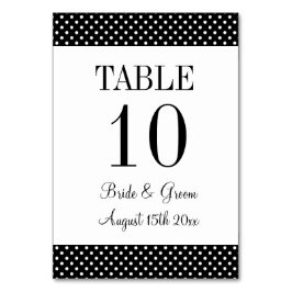 Hochzeitsfeier mit schwarz-weißen Polka-Punkten Tischnummer
