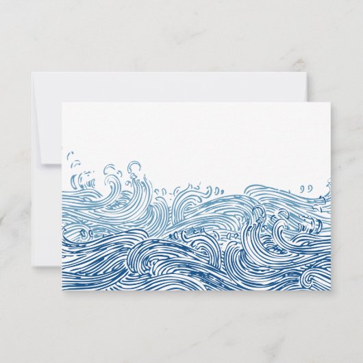 Hochzeitsfeier mit Segelboot und Waves Blue Yacht RSVP Karte (Rückseite)