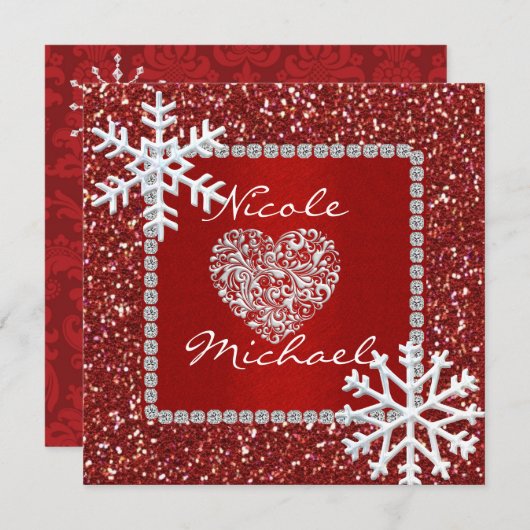 Hochzeitsfeier mit SNOWFLAKES Einladung (Vorne/Hinten)