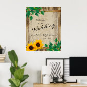 Hochzeitsfeier mit Sonnenblumen aus Stallholz Poster (Heimbüro)