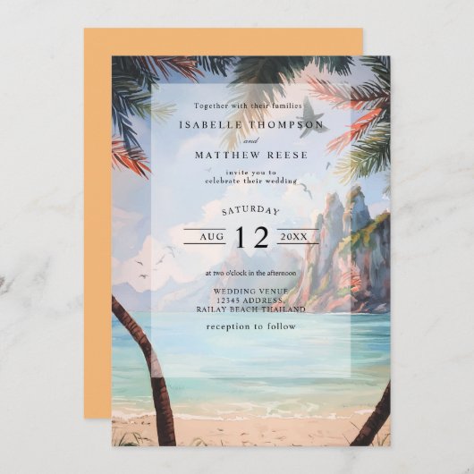 Hochzeitsfeier mit thailändischem Tropenstrand Einladung (Vorne/Hinten)