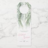 Hochzeitsfeier mit tropisch-grüner Palmenfront Flaschenanhänger (Vorderseite)