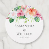 Hochzeitsfeier mit tropischem Blumenpfirsiche Geschenkanhänger (Vorderseite)