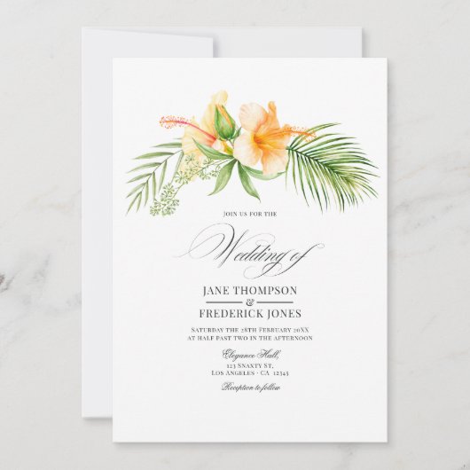 Hochzeitsfeier mit tropischem Flora Einladung (Vorderseite)