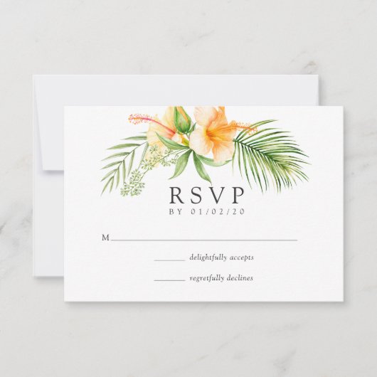 Hochzeitsfeier mit tropischem Flora RSVP Karte (Vorderseite)