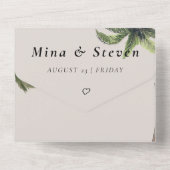 Hochzeitsfeier mit tropischen Palmen All In One Einladung (Rückseite)