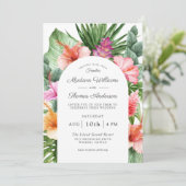 Hochzeitsfeier mit tropischer Flora Einladung (Stehend Vorderseite)