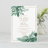 Hochzeitsfeier mit tropischer Vegetation Einladung (Stehend Vorderseite)