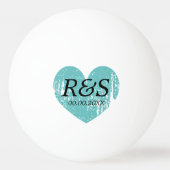 Hochzeitsfeier mit türkisblauem Herz Tischtennisball (Vorderseite)