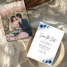 Hochzeitsfeier mit Vintagem blauen Foto Save The Date