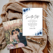 Hochzeitsfeier mit Vintagem blauen Foto Save The Date