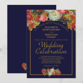 Hochzeitsfeier mit Vintagem Blumen und Gold Einladung (Vorne/Hinten)