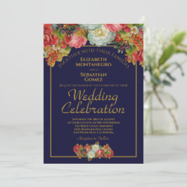 Hochzeitsfeier mit Vintagem Blumen und Gold Einladung