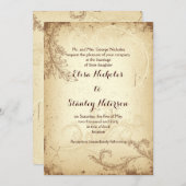 Hochzeitsfeier mit Vintagem braunem Blätterblatt Einladung (Vorne/Hinten)