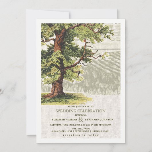 Hochzeitsfeier mit Vintagem Eichenbaum Einladung (Vorderseite)