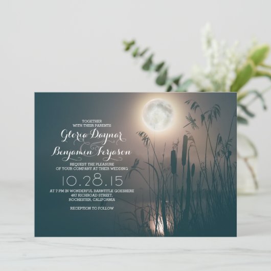 Hochzeitsfeier mit Vollmond Einladung (Stehend Vorderseite)
