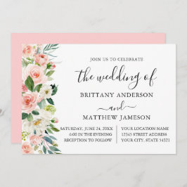Hochzeitsfeier mit Wasserfarbe Rosa Blütenblütenka Einladung