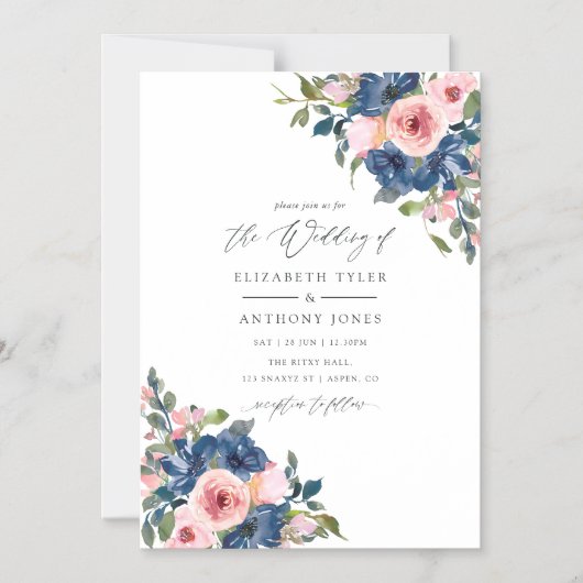 Hochzeitsfeier mit Wasserfarbe und Blütenblüte Magneteinladung (Vorderseite)