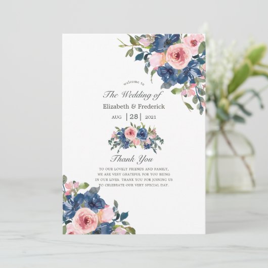 Hochzeitsfeier mit Wasserfarbe und Blütenblüte Programm (Stehend Vorderseite)