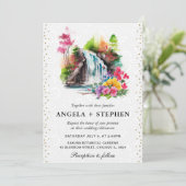 Hochzeitsfeier mit Wasserfarben Einladung (Stehend Vorderseite)