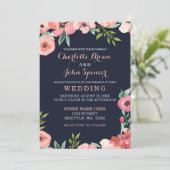 Hochzeitsfeier mit Wasserfarben-Navy-Blush Einladung (Stehend Vorderseite)