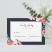 Hochzeitsfeier mit Wasserfarben-Navy-Blush RSVP Karte (Stehend Vorderseite)