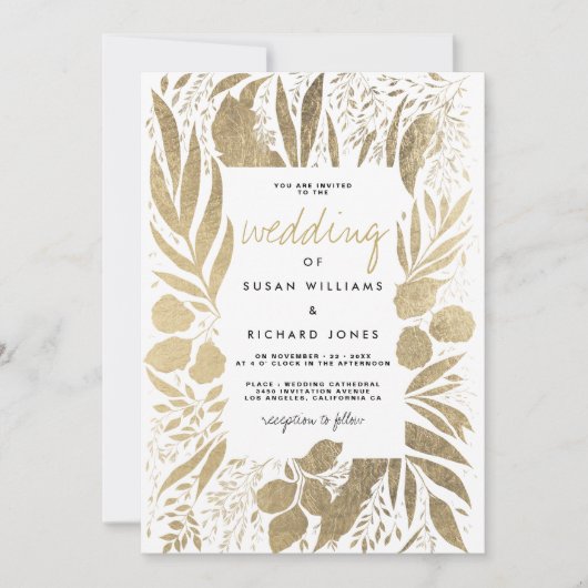 Hochzeitsfeier mit weißem Blattgold Einladung (Vorderseite)