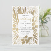 Hochzeitsfeier mit weißem Blattgold Einladung (Stehend Vorderseite)