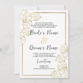 Hochzeitsfeier mit weißem goldfarbenem Blattwerk Einladung (Vorderseite)