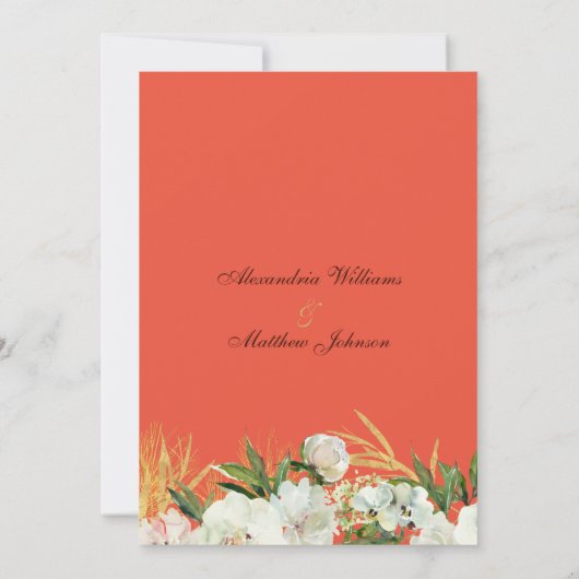 Hochzeitsfeier mit weißem Korallengold Einladung (Rückseite)