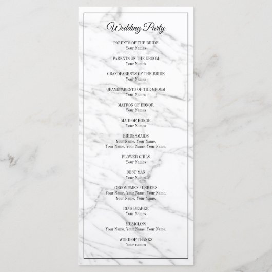 Hochzeitsfeier mit weißem Marmor Programm (Rückseite)