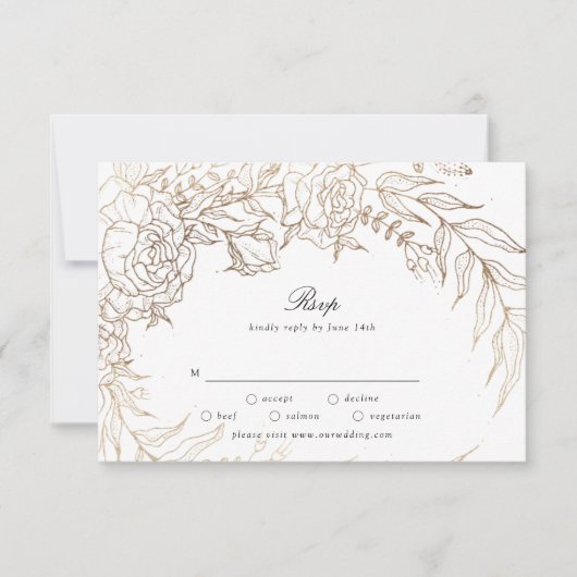 Hochzeitsfeier mit weißem und goldenem Blumenzaube RSVP Karte (Vorderseite)